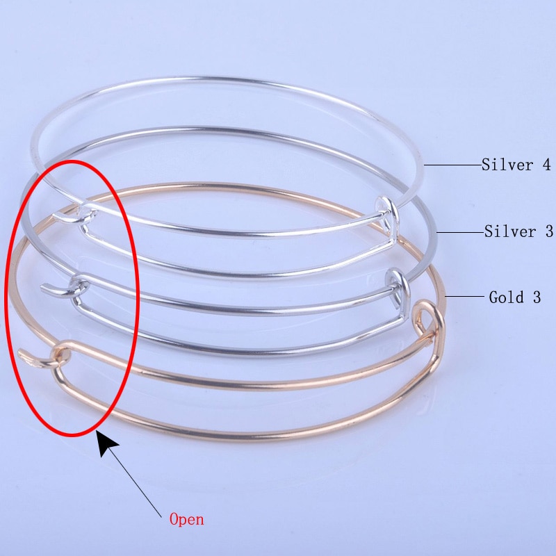 100pcs Metals Gold color Silver color DIY Bangle for Beads or Charms Adjustable Expandable Wire Bracelets Bangles