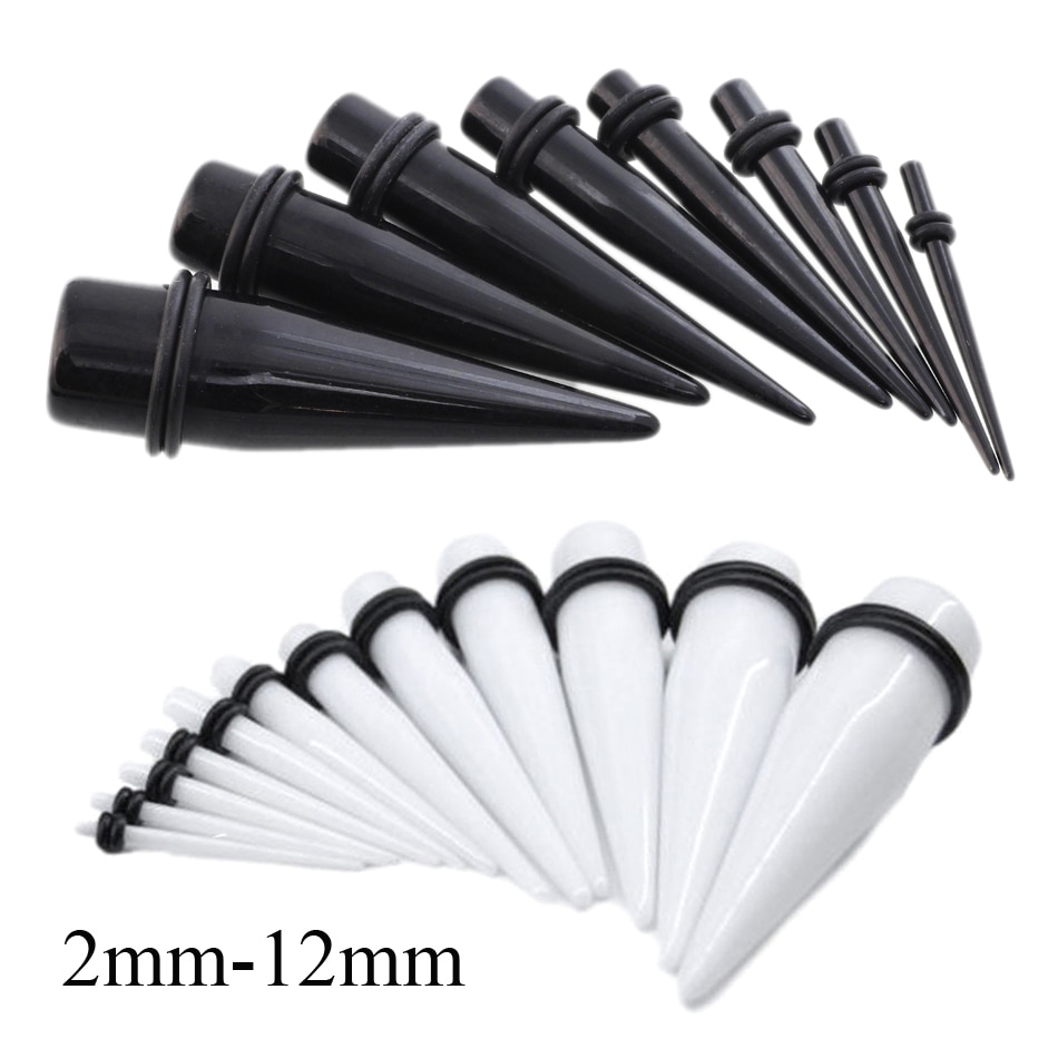 16pcs/lot Black&White Acrylic Solid Ear Taper Plug Piercing Mix Size Ear Expander Strecher Gauges Body Piercing Jewelry 2mm-12mm