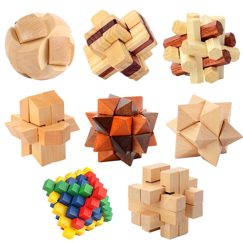 Juguete educativo tradicional chino Kong Ming Luban Lock, rompecabezas de madera 3D único, Cubo de madera intelectual clásico, divertido