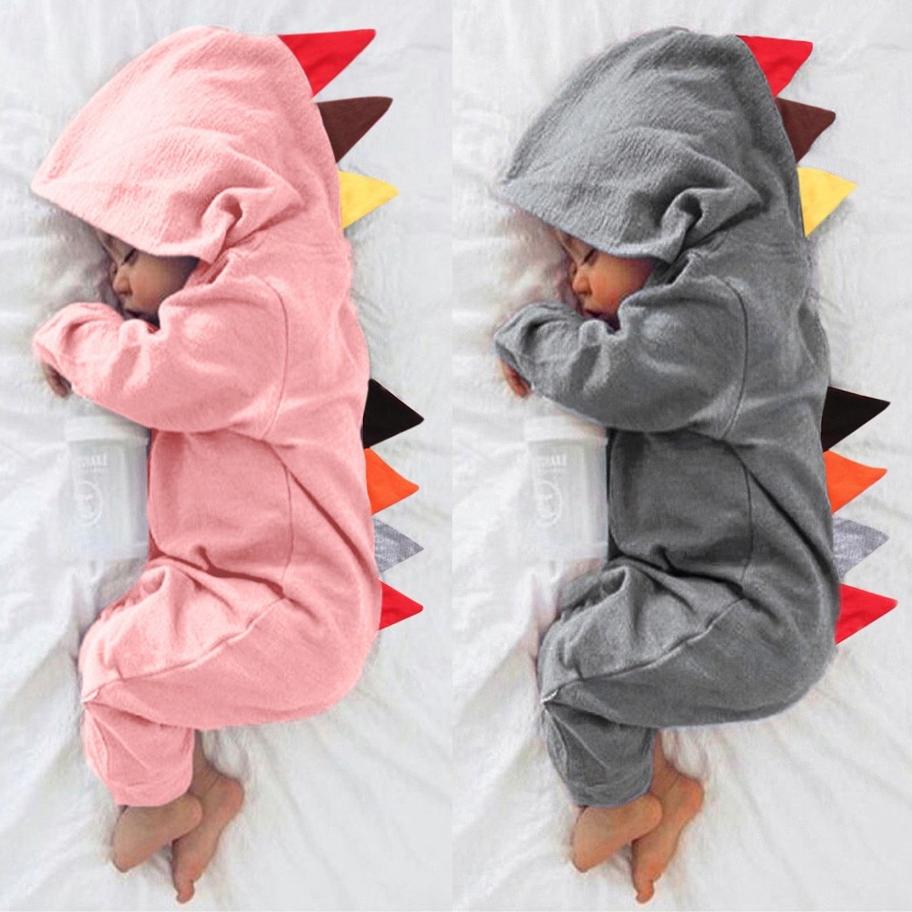 Pasgeboren Baby Jongens Meisjes Dinosaurus Rits Hooded Romper Jumpsuit Outfits Kleding cut vetement bebe Cartoon kleding