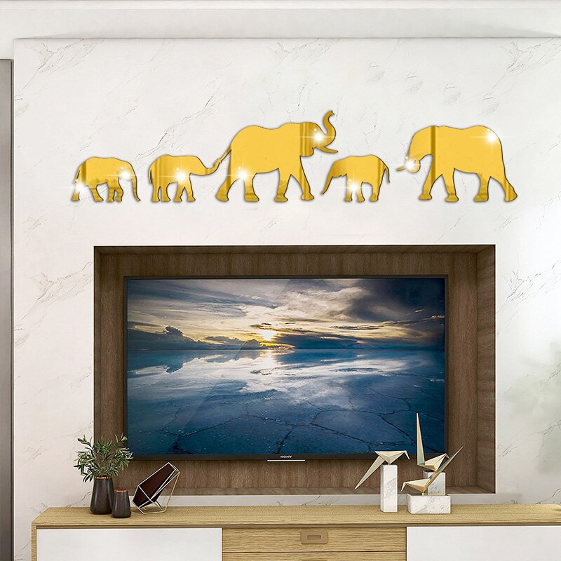 Olifant Spiegel Muursticker Home Eenvoudige Decoratie Woonkamer Tv Muur Decor Gouden Zwarte Olifant Decals Muur Spiegel Stickers