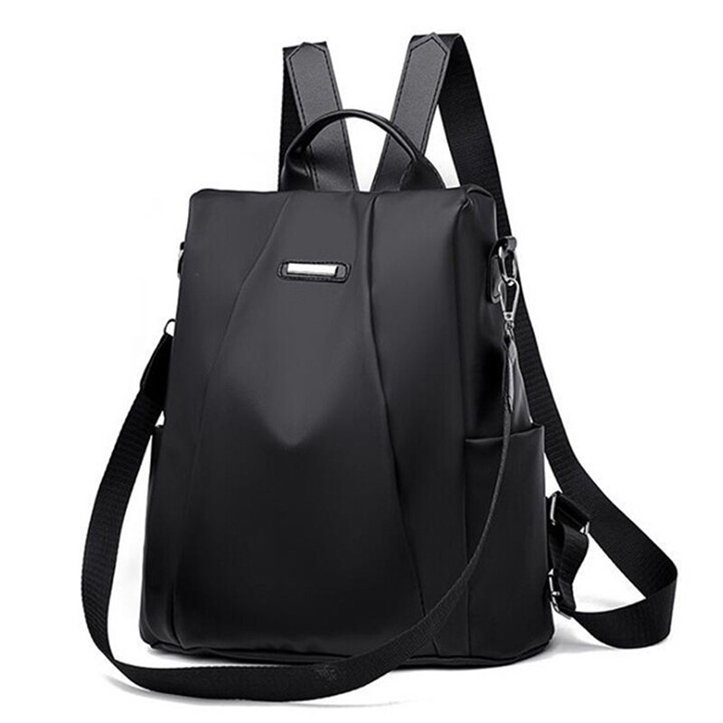 heißer frauen Rucksack lässig Nylon Einfarbig Schule Tasche Abnehmbare Schulter Riemen Schulter Tasche: Schwarz