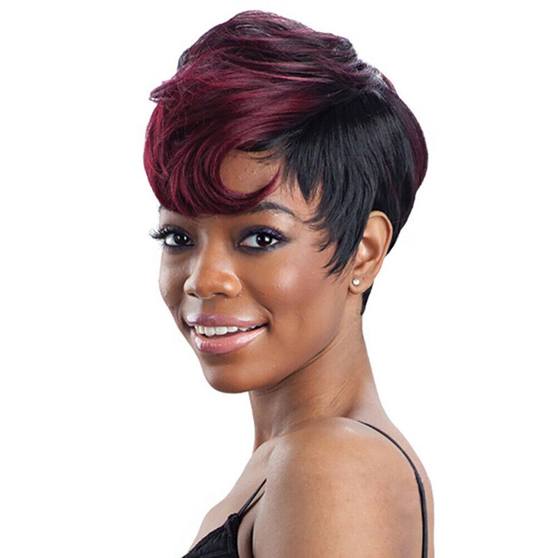 Women Short Wig Curly Synthetic Fibres Naturally Wigs for Daily Use SMR88: wine red