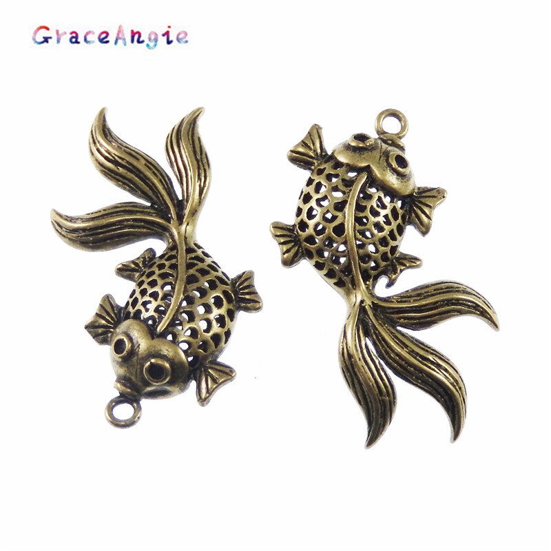 GraceAngie 10PCS Vintage Style Bronze Tone Brass Goldfish Pendant Charm Jewelry Finding 30*24mm 03751