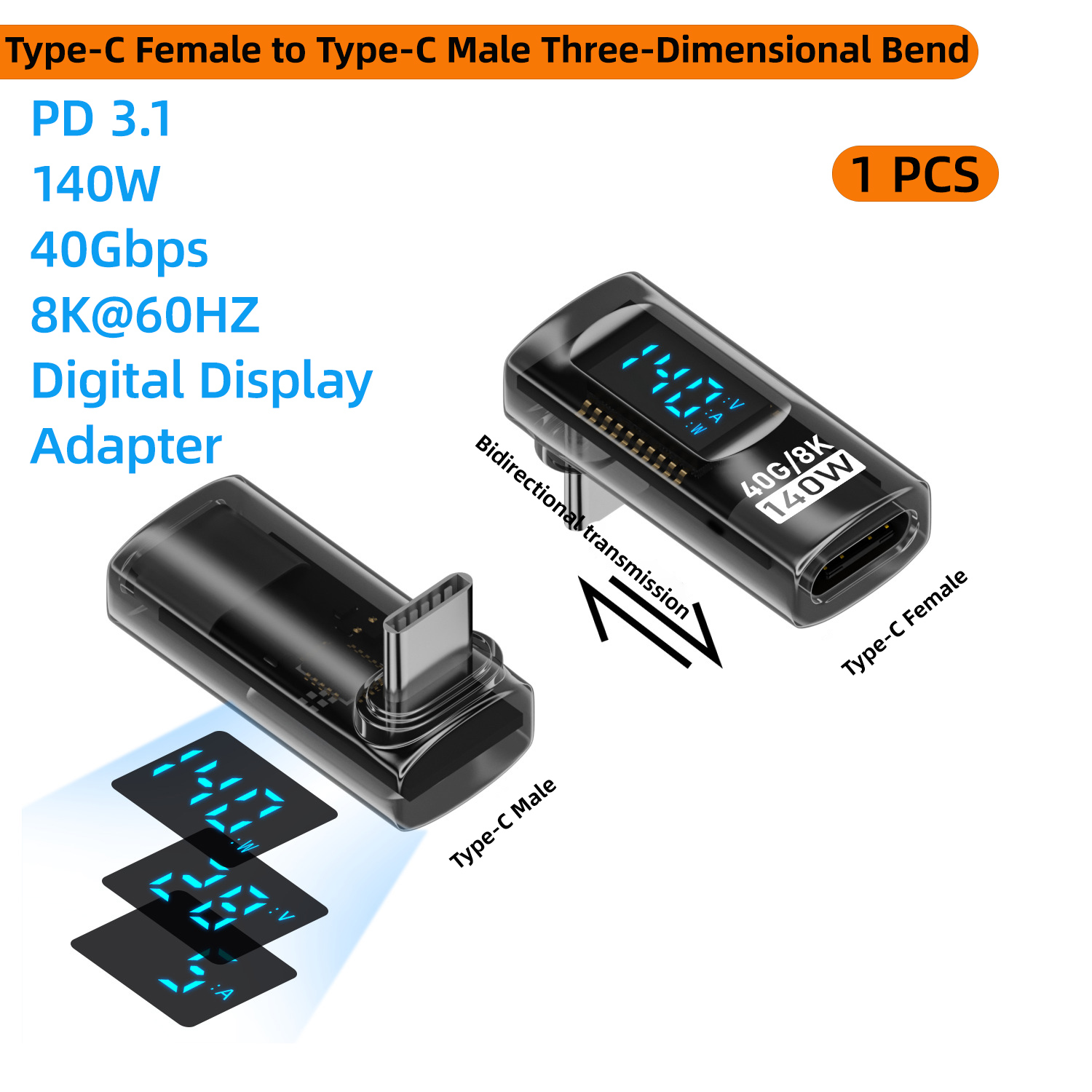 NNBILI 90 Degree USB C Adapter Right Angle U Shape Type C Adapter 40Gbps Data Transfer PD 140W USB4.0 8K 60Hz for Thunderbolt: Yellow