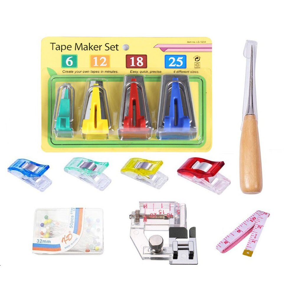 Bias Tape Makers Set-Sewing Fabric Bias Tape Making Kit, Bias Tape Maker Tool 4 Sizes,DIY Patchwork Sewing Accessories Tools: Licht Groen