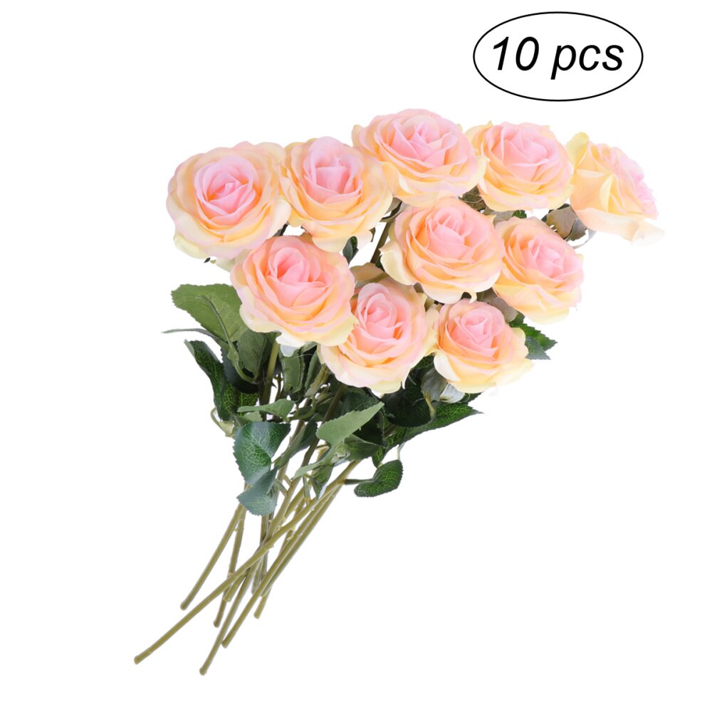 10 st konstgjorda blommor lång stam silke ros blomma bukett bröllopsfest heminredning vit: Som visat