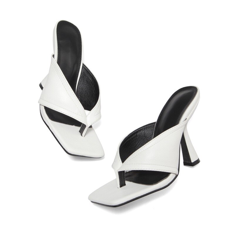 Dam tofflor slides fyrkantig tå med klack sandal skor dam sommar utomhus strand flip flops glidskor: 36