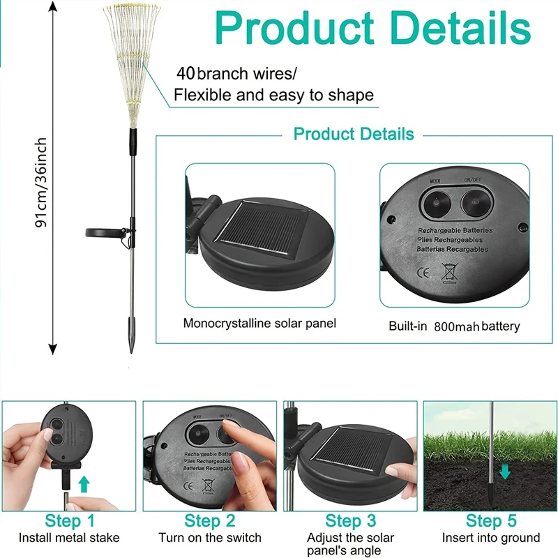 8 Modi Solar Feuerwerk Lichterkette Outdoor Garten Dekor Weg Lichter wasserdicht Hof Rasen Terrasse Landschaft Dekor Licht