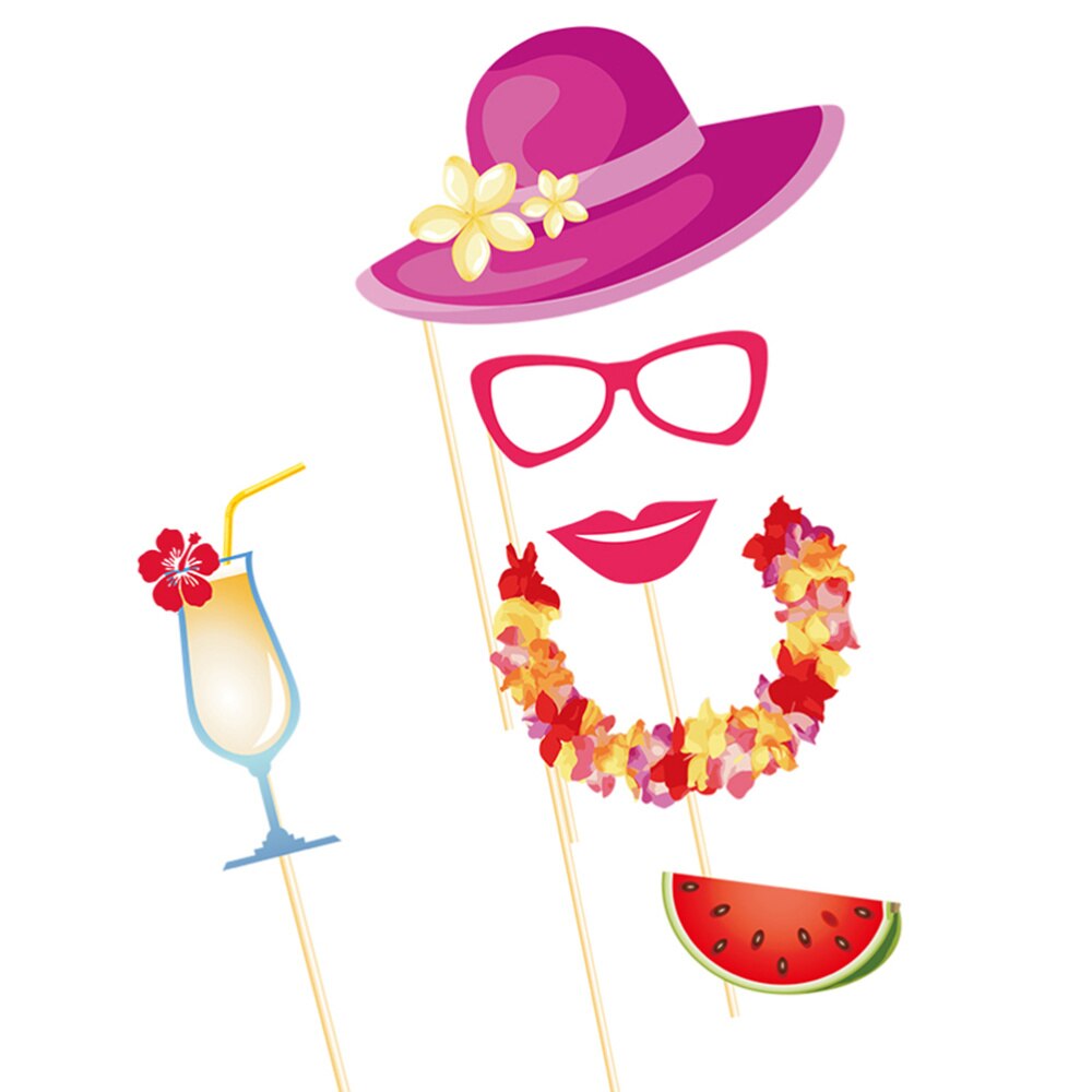 28pcs Hawaii Photo Booth Props Kit Beach Vacation Seaside Photobooth Dress-Up Accessories