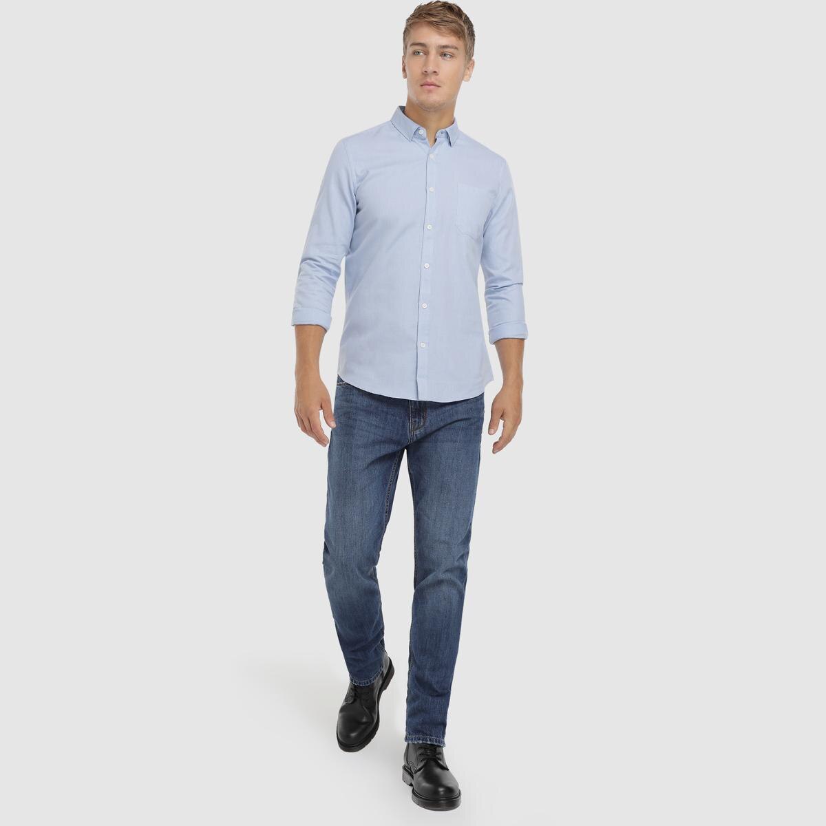 Unit - Camisa para hombre de diario básica color azul lisa. Camisa manga larga de sport
