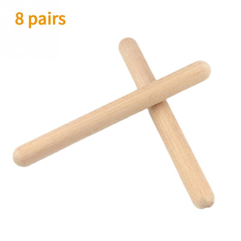 8Pairs Orff Home School Claves Natural Hardwood Instrument Accessories Beginner Musical Rhythm Sticks Classical Home Classroom