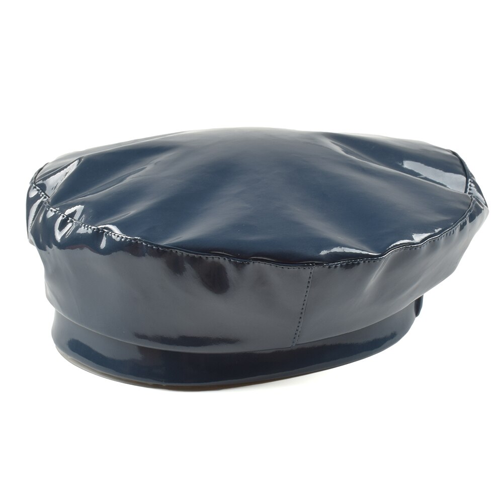 Béret en cuir verni pour femme, chapeau de bonne , couleur unie, haut plat, PU, os lâche, casquette de capitaine, nouvelle: Bleu