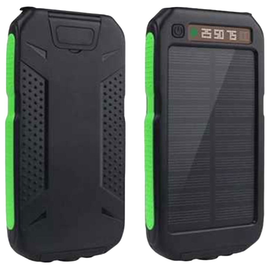 Portable 20000mAh Solar Battery Charger Dual Output USB External Battery Long Lasting High Capacity Solar Cell Mobile Power Bank: Green and black