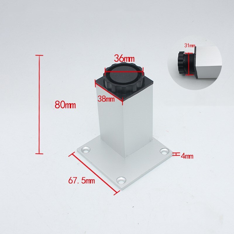 Cabinet feet furniture feet 38 square adjustable cabinet feet bathroom cabinet feet TV cabinet feet aluminum alloy cabinet feet: Silver