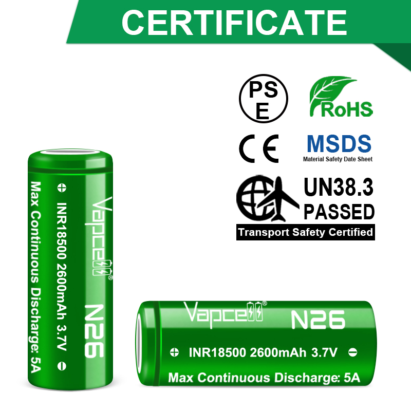 Original Vapcell 18500 Battery N20 N24 N26 3.7V Rechargeable Lithium Batteries INR 18500 Li-ion Cell for Consumer Electronics