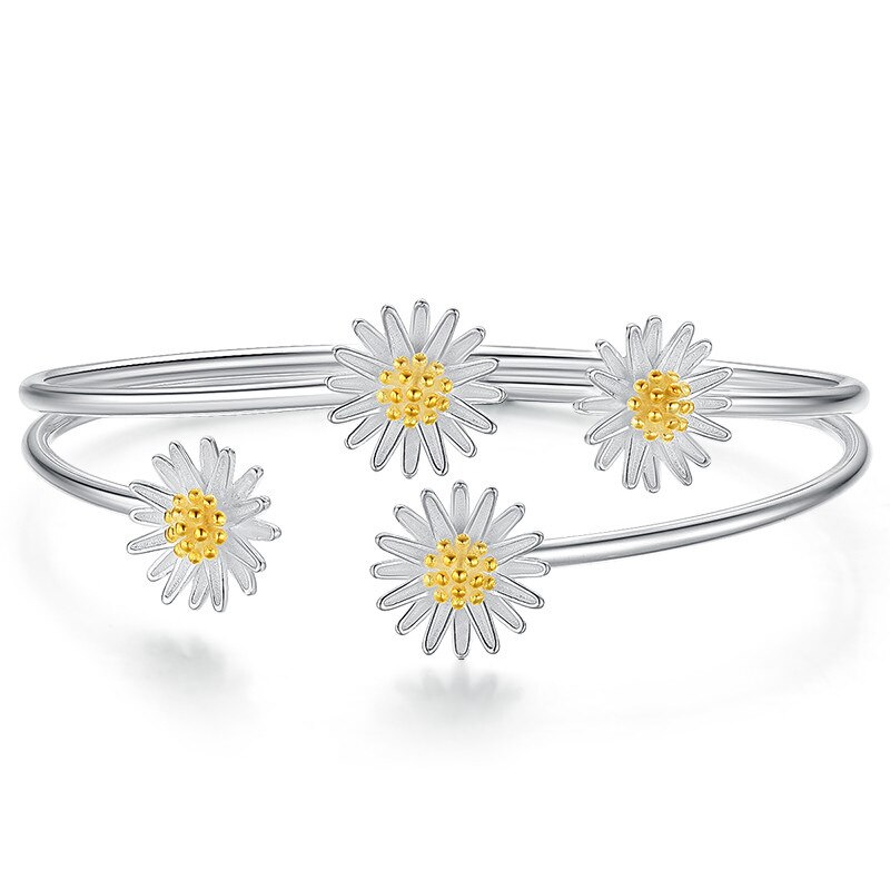 Niedliche Weibliche Gänseblümchen Offenen Armband Klassische Gold Silber Farbe Kette Armbänder Für Frauen Charme Braut Blume Hochzeit Armband