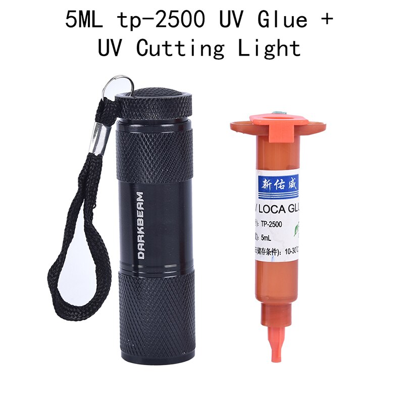 Pegamento Uv transparente para reparación de vidrio, adhesivo transparente de 5ml Tp-2500 + Luz de corte UV para pantalla LCD de reparación de cristal