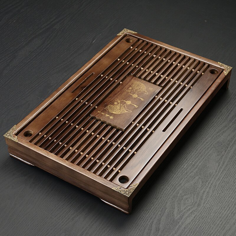 Solid Wooden Tea Tray Drainage water storage kung fu tea set with Drawer tea table Chinese tea room board ceremony tools: Design A