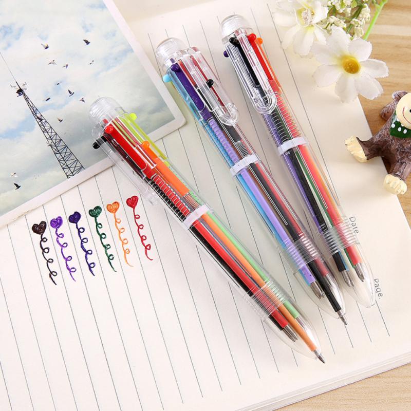 6 In 1 Ballpoint Pen Multi Color Press Ball Pen Stationary Marking Pens Office School Supplies Household Accessories