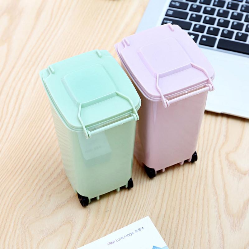 Mini cubo de basura con ruedas para el hogar y la Oficina, cubo de plástico de escritorio, cubo de basura, Mini cubos de basura, tijeras pequeñas, lápiz