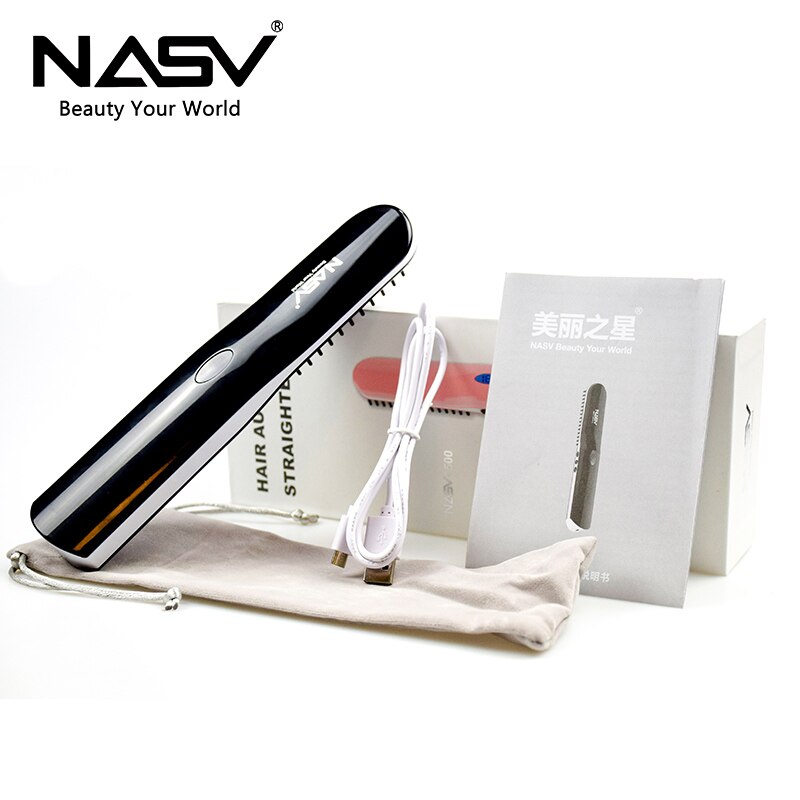 Profissional alisador de cabelo escova nasv mini flat iron usb recarregável portátil ferramentas estilo cabelo alisamento pente
