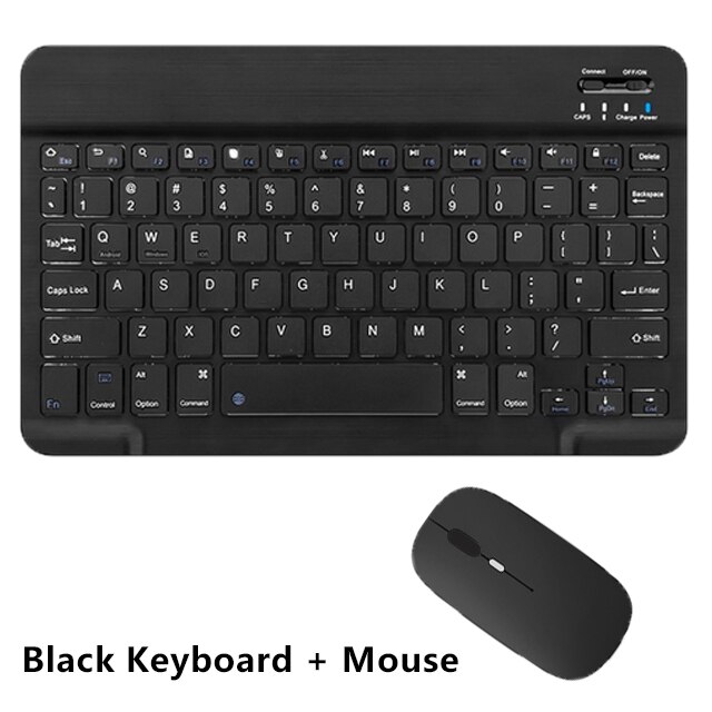 Teclado y ratón inalámbricos con Bluetooth, accesorio de 10 pulgadas para Ipad, teléfono, tableta, portátil, recargable, para Samsung y Xiaomi: Black and Mouse