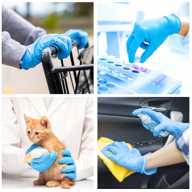 Guantes desechables de látex, goma de nitrilo, PVC, grado alimenticio, sin polvo, para el hogar