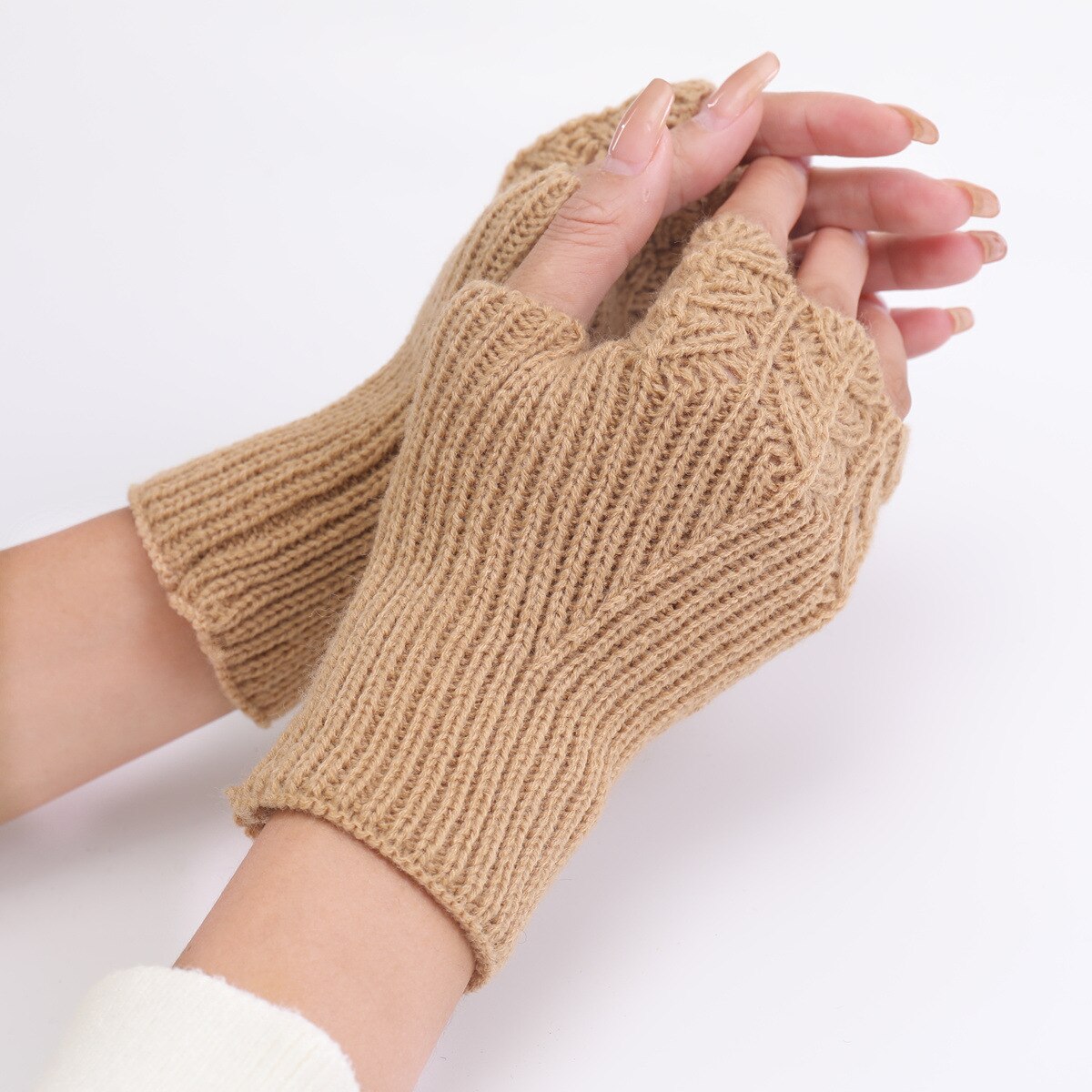 Korean Wool Gloves Autumn Winter Female Student Versatile Knitted Warm Half Finger Open Finger Gloves