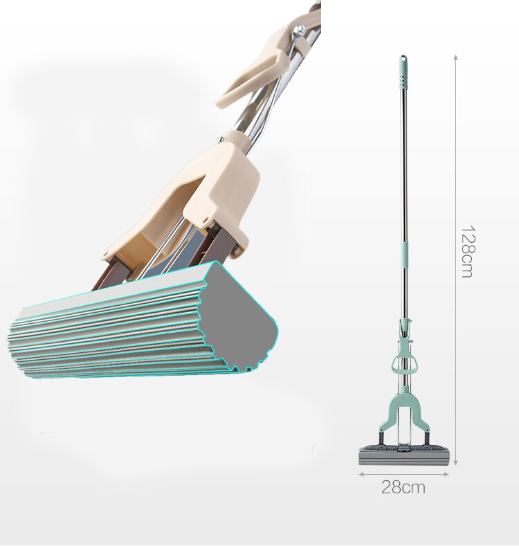 Strong Floor Mop Absorbent Folding Sponge Mop Stainless Steel Handle Pad Home Floor Cleaning Tool Home Bathroom Kitchen Clean