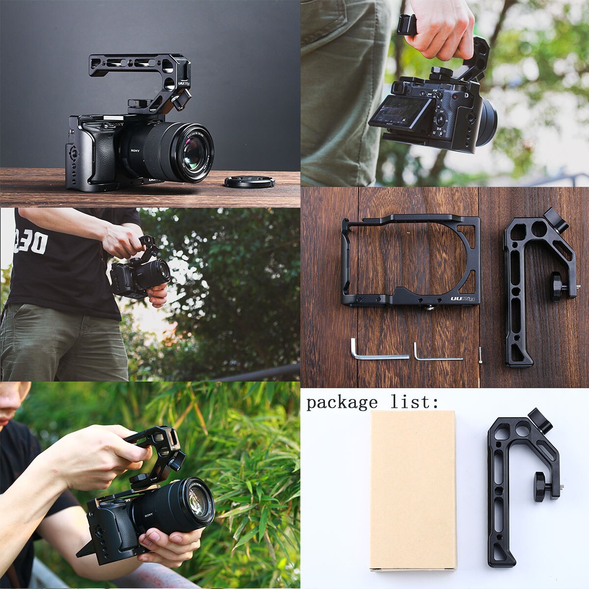 UURig DSLR, empuñadura de manija superior con Arca de liberación rápida, 4 soportes de zapata fría con soporte de Metal para videocámara Sony A6400