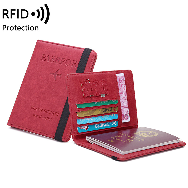 Dames Heren Reispaspoorthouder Beschermhoes RFID PU-leer Credit ID-kaarthouder Case Ticket Beschermende portemonnee: Rood