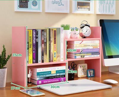 Wooden Desk Organizer Stationery Students Simple Wooden Bookshelf Office School Mini Bookcase Desktop Rack With Screwdriver: pink