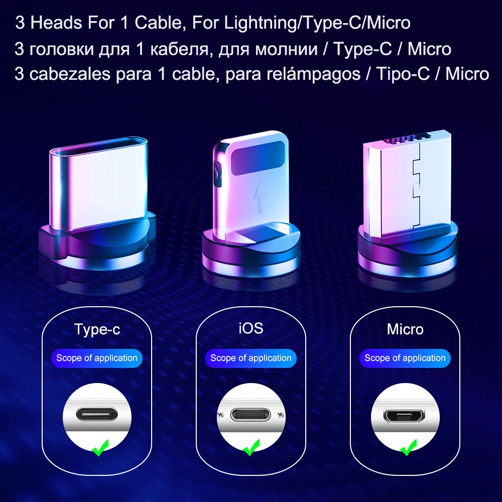 Cabo usb magnético de carregamento rápido, carregador de dados e dados para celular