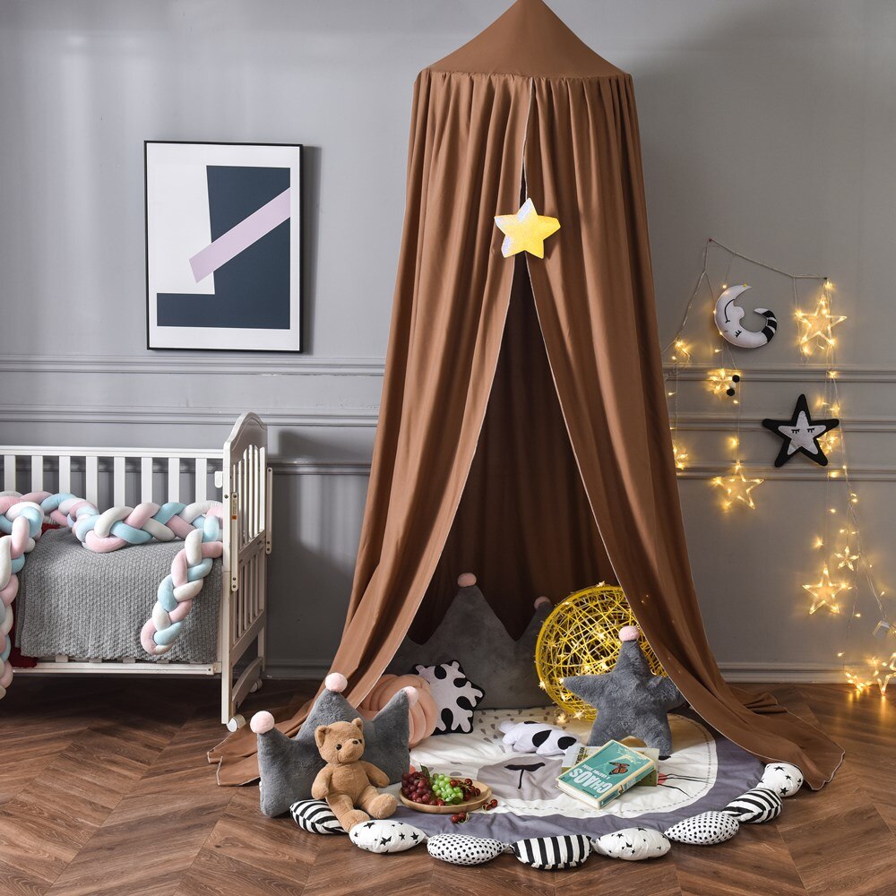 Klamboe Baby Bed Gordijn Crib Verrekening Baby Tent Baby Klamboe Kinderen Katoen Opknoping Luifel Dome: brown