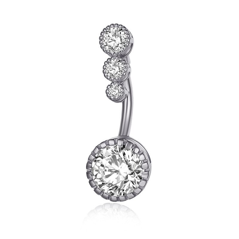 1pc Neue Zirkon Chirurgische Edelstahl Nabel durchbohren Blume Anhänger Bauchnabel Ringe Bauch durchbohren Körper Jewely: Silber-