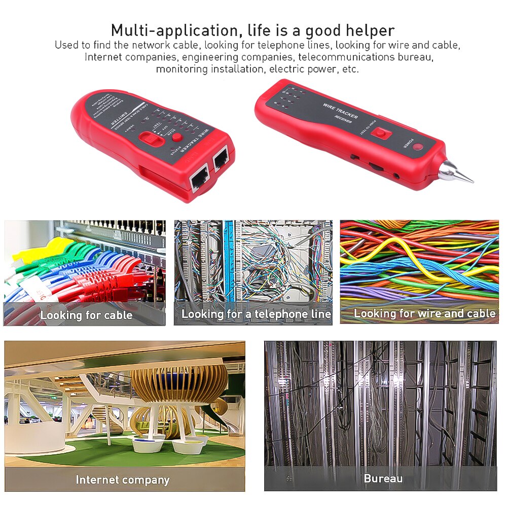 Rj45 nettverkskabel tester cat 5e cat 6 utp kabelsøker  rj11 telefon wire tracker toner ethernet lan detektor linjeanalysator
