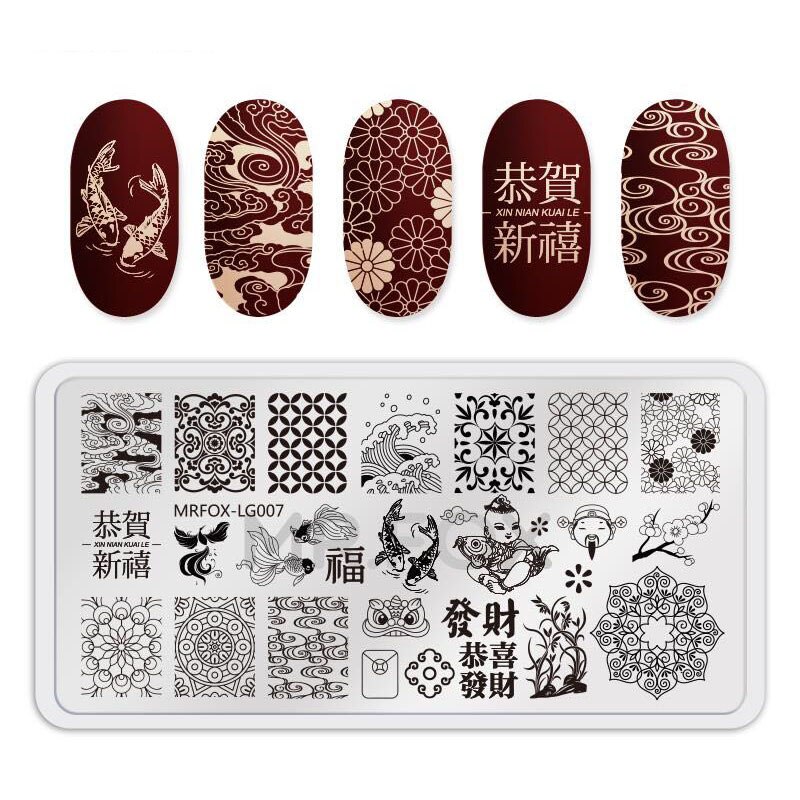 Mrfox nagelkonst stämpling mall flamingo delfin snöflinga bild manikyr stämpling mall för självdesigner nagel