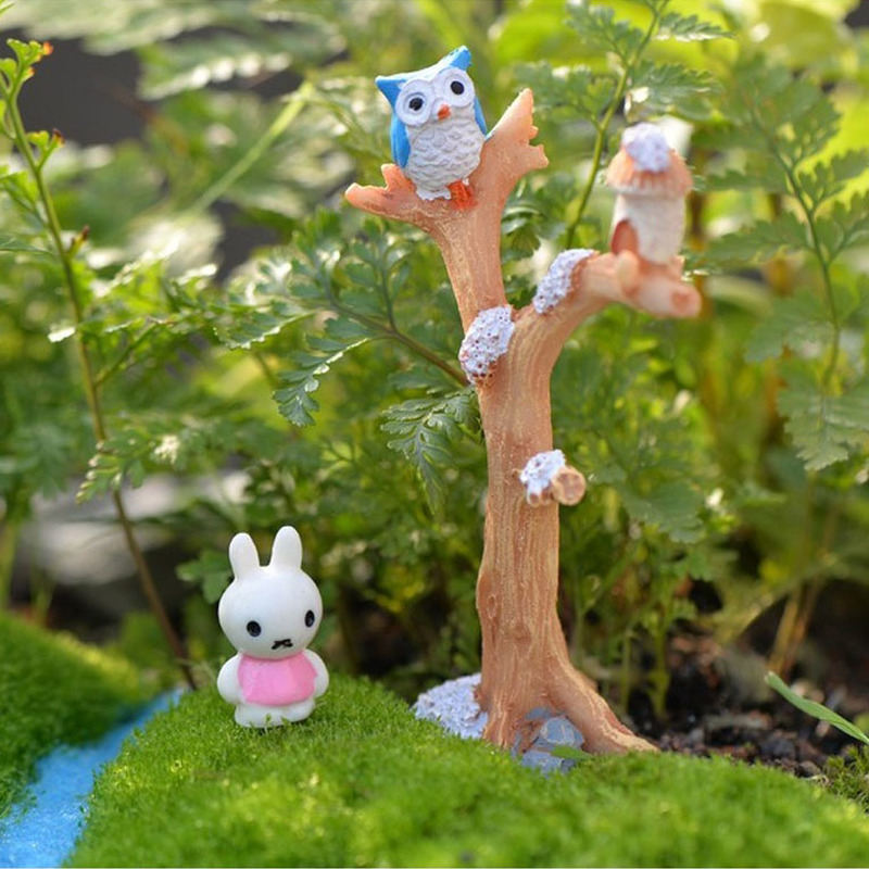 Gufo e ramo in resina fai-da-te Mini artigianato ornamenti giocattolo in miniatura Bonsai Micro paesaggio ornamenti da giardino decorazioni per la casa