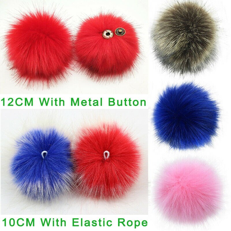 DIY Women Faux Raccoon Fur Pom Poms Ball for Knitting Beanie Hats Accessories Soft Hat Decoration with Buckle Hairball