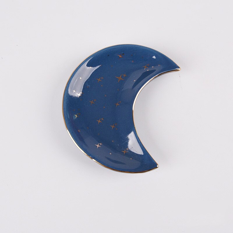 Ceramic Moon Shape Small Jewelry Dish Earrings Necklace Ring Storage Plates Fruit Dessert Display Bowl Decoration Tray: Style A