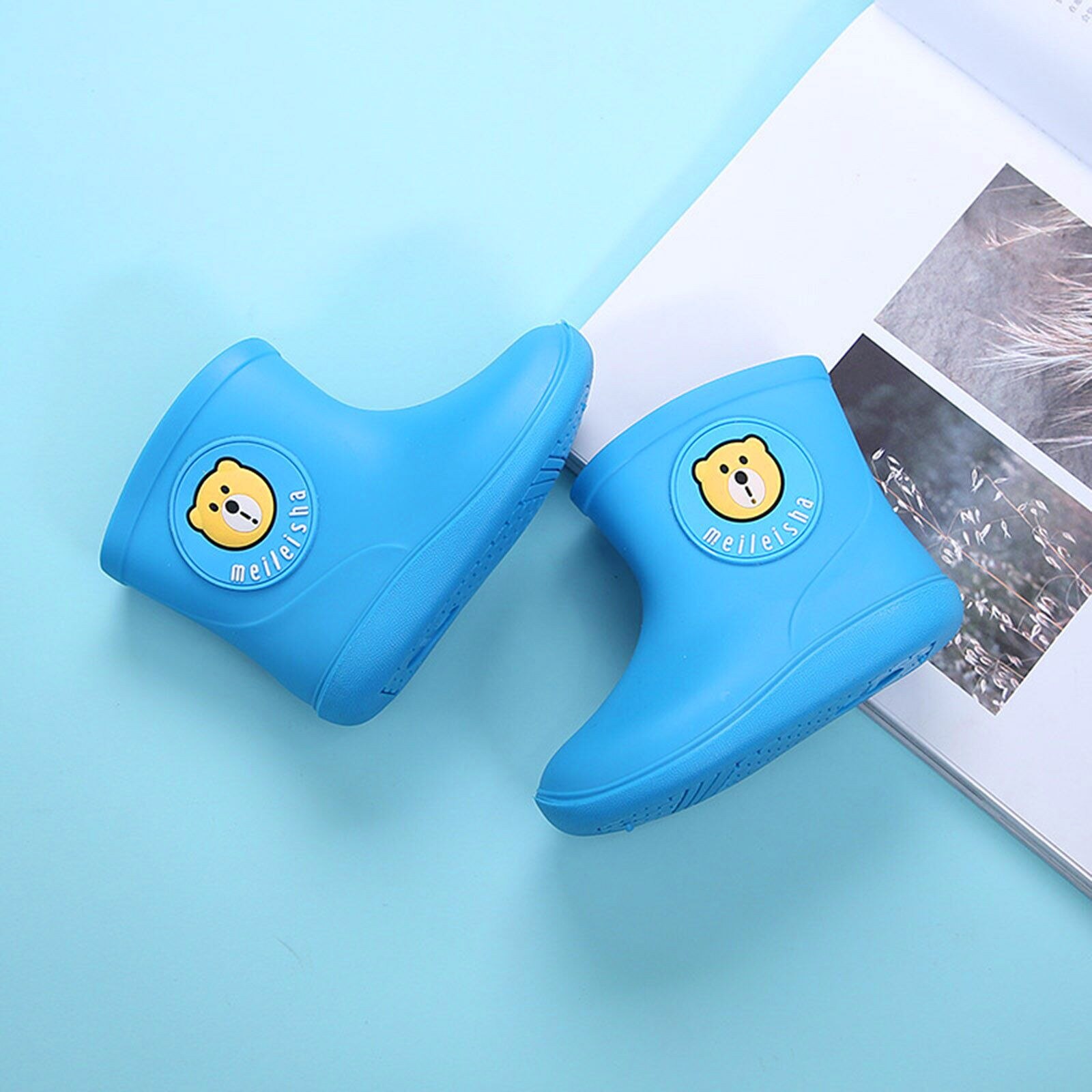 Children Cartoon Rain Shoes Toddler Kids Baby Boys Girls Rubber Rain Boots Waterproof Non-slip Shoes Kids Shoes Bota Infantil: Blue / 17