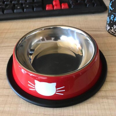 Stainless Steel Dog Bowl Cute Orange Cartoon Print Cats Bowls Food Drink Water Feeder Pets Dog Dish Feeder Tableware: red