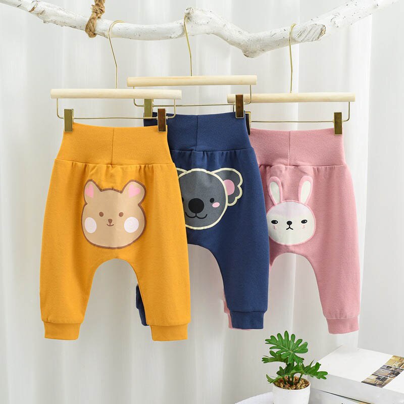 nouvelles filles garçons mignon dessin animé animaux imprimer printemps automne coton taille élastique pantalon décontracté enfants bébé vêtements 9-18 mois