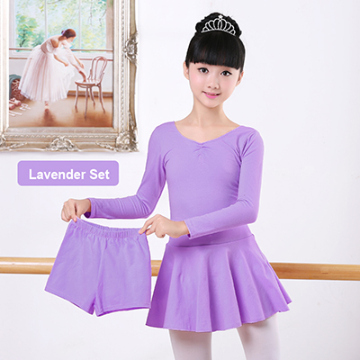 Baumwolle Separaten kurze Hose tanzen Ballett Anzug freundlicher Mädchen Gymnastik Ballett Tanz Kleid freundlicher Dancewear: 110 Höhe 105-115cm / Lavendel lang Ärmel