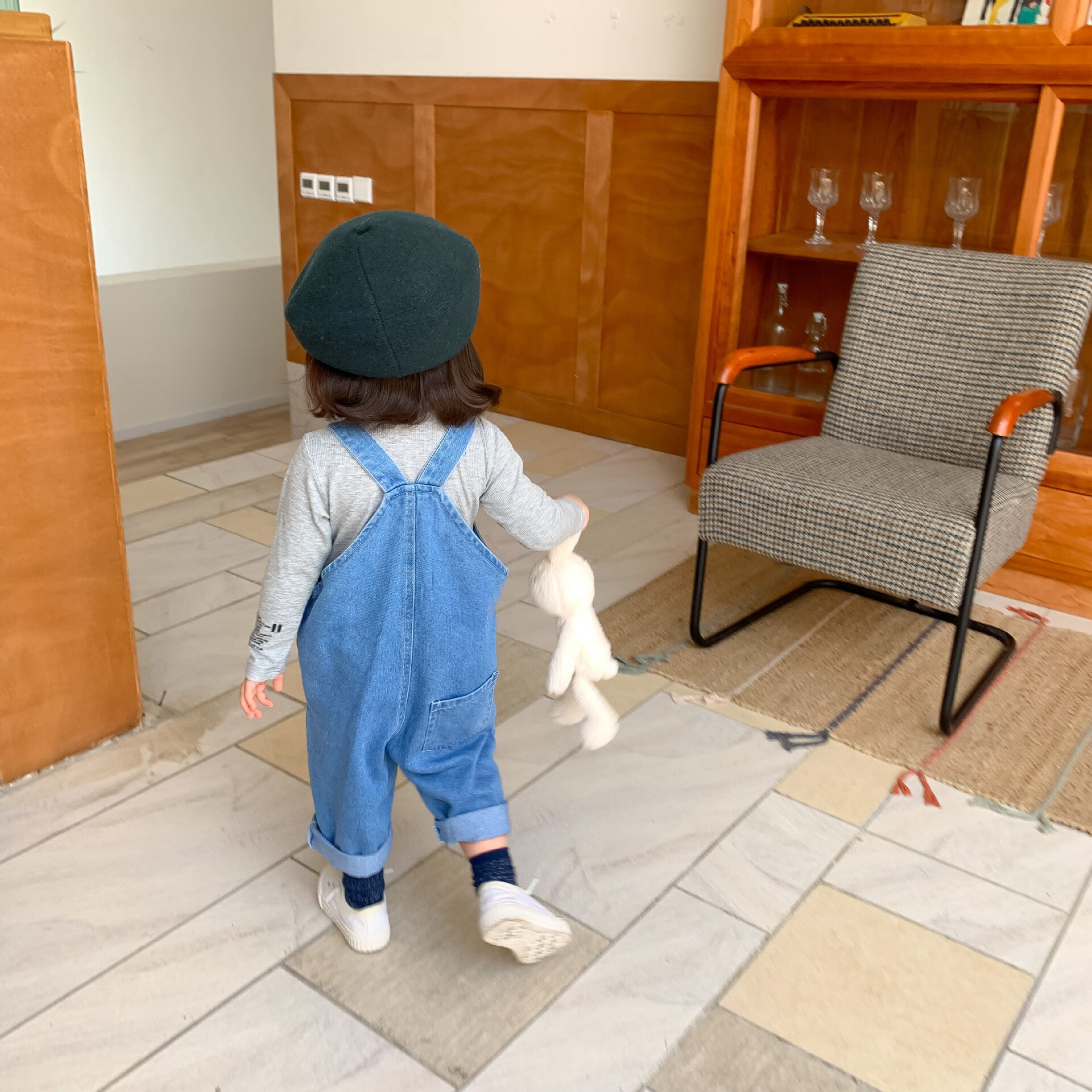 Jongens Meisjes Koreaanse Stijl Losse Denim Cargo Overalls 2 Kleuren Oversized Diepe Hak Pocket Bib Broek