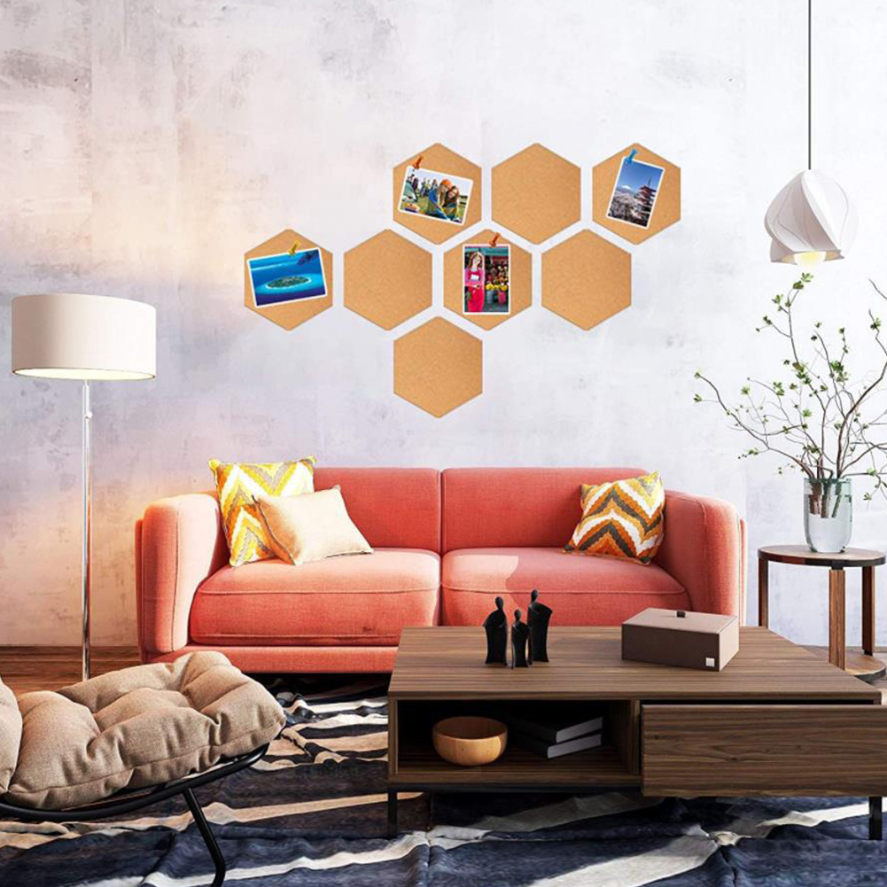 4Pcs Kurk Boord Tekening Zelfklevende Multifunctionele Stickers Muur Bericht Hout Bulletin Thuis Hexagon Photo Achtergrond Frame