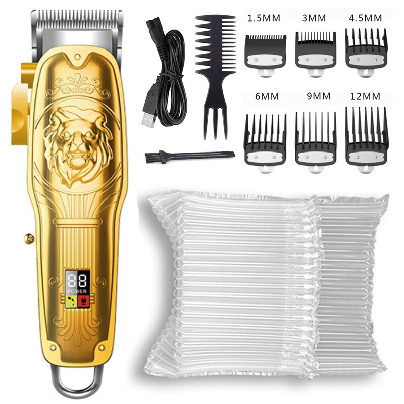 adjustable LCD hair trimmer rechargeable cordless hair clipper finishing blending electric hair cutting taper lever: gold with bubble