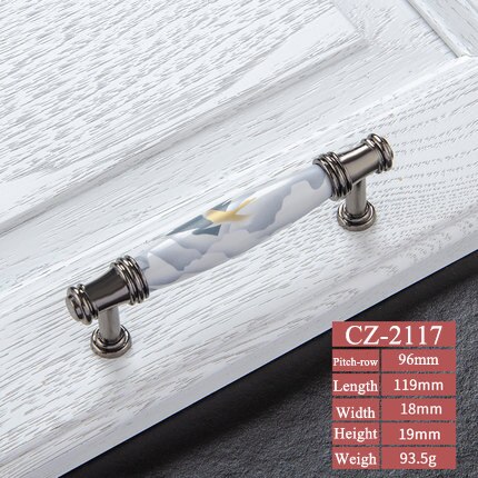 Sky blue/Ceramic Door Handles European Antique Furniture Handles Drawer Pulls Kitchen Cabinet Knobs and Handles: CZ-2117-96