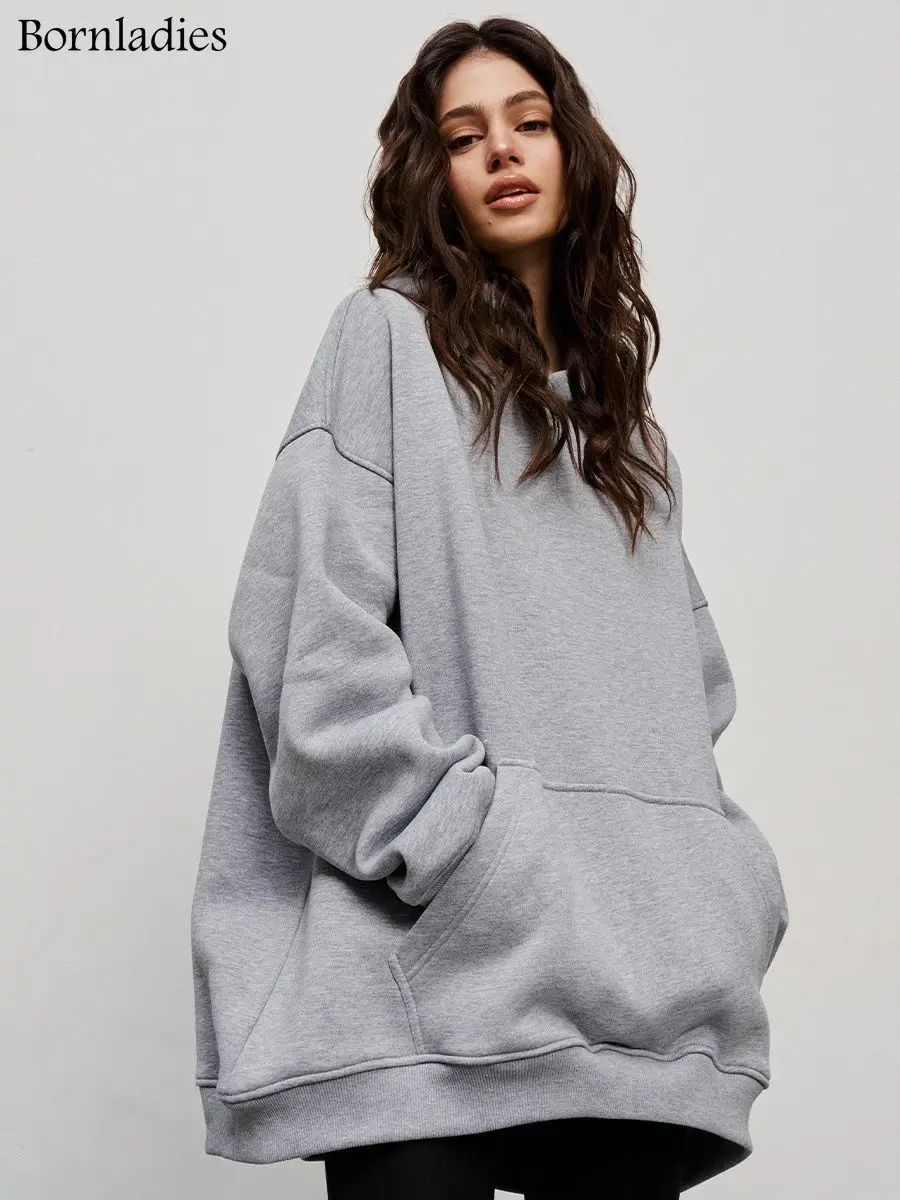 Bornladies store hettegensere og gensere for kvinner høst vinter tykke varme fleecegensere jenter streetwear løs genser: S / Lysegrå